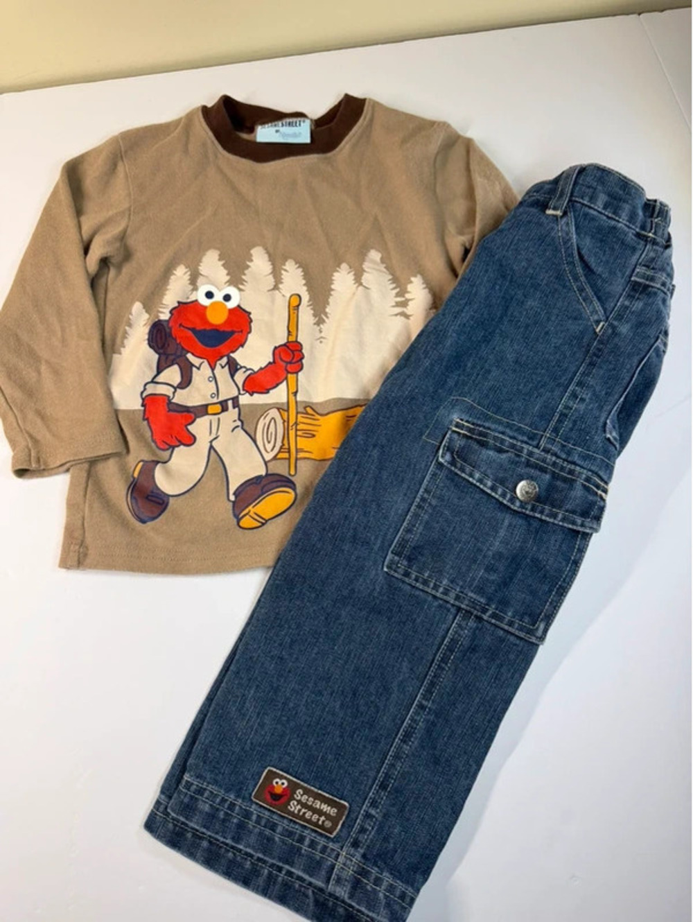 2007 Sesame Street Elmo Hiking Outfit 2-Piece Shirt Jeans Set Size 3T